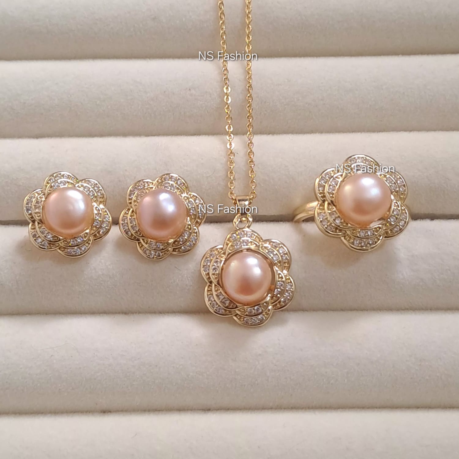 15.2 Camellia Flower Design Pink Color Original Pearl Pendant Set - Image 1