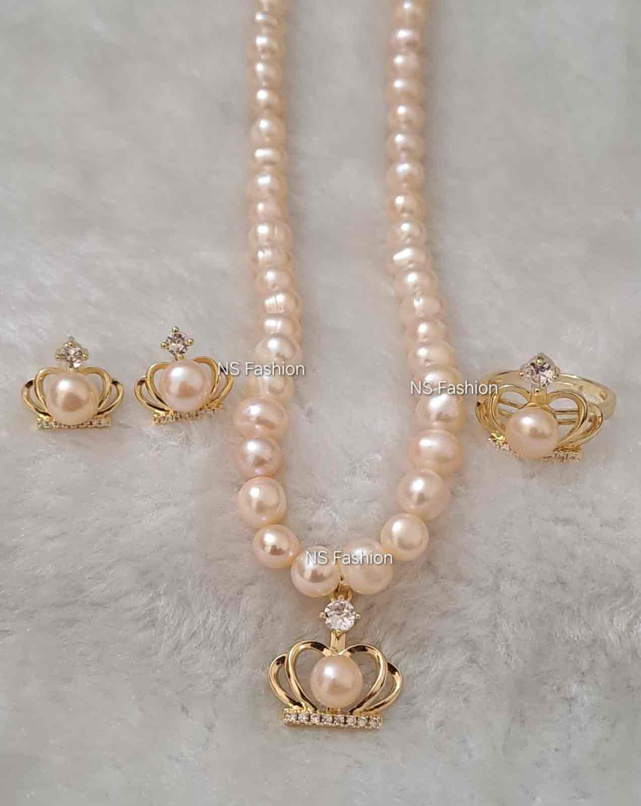 heart-shape-pink-color-original-pearl-necklace-set Heart Shape Pink Color Original Pearl Necklace Set - Image 1