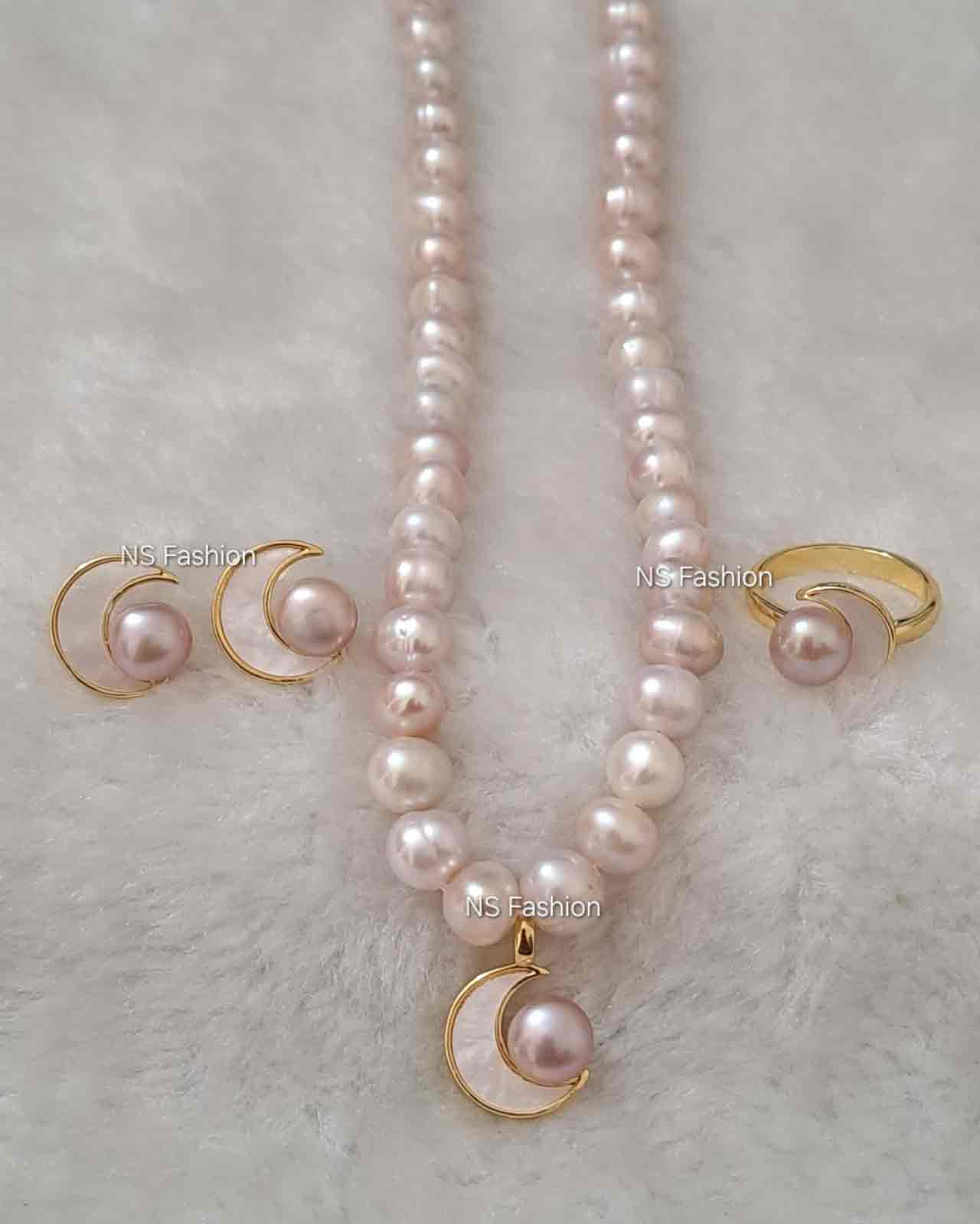 moon-design-purple-color-original-pearl-necklace-set Moon Design Purple Color Original Pearl Necklace Set - Image 1