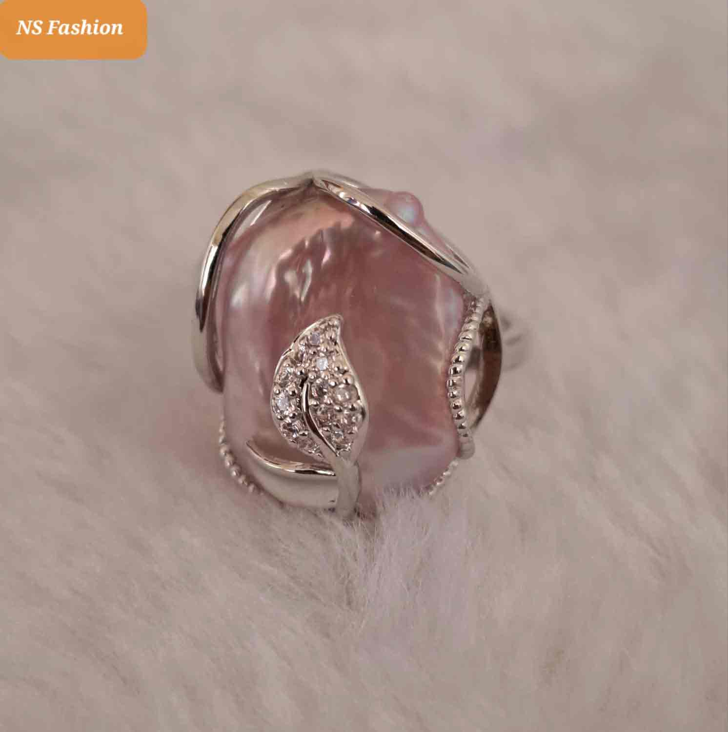 mother-pearl-adjsutable-finger-ring-purple-1 Purple Color Mother Pearl with Silver Metal Adjustable Finger Ring - Image 1