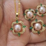 Green Stone With Original Pearl Pendant Set - Image 2