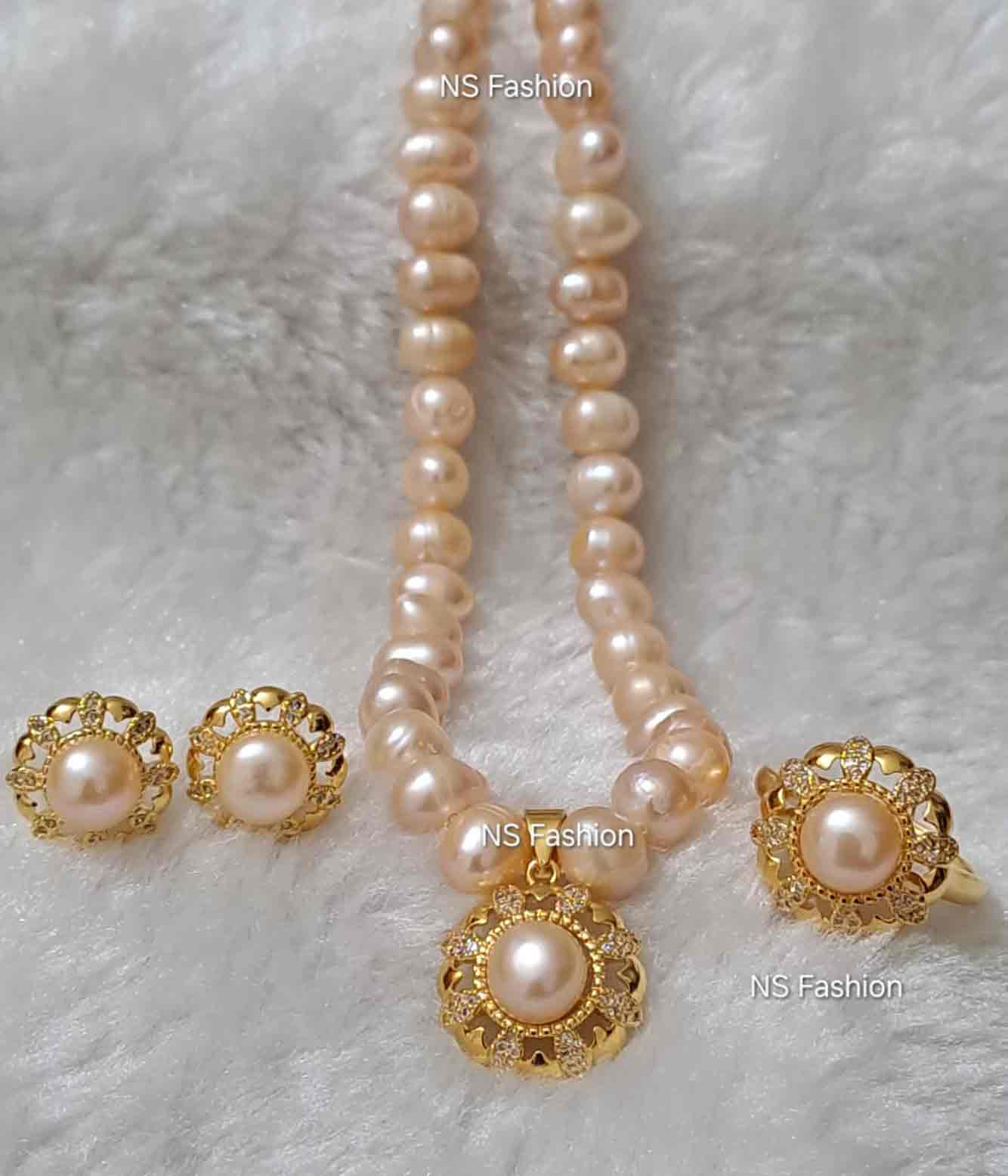 pink-color-original-pearl-necklace-set Pink Color Original Pearl Necklace Set - Image 1