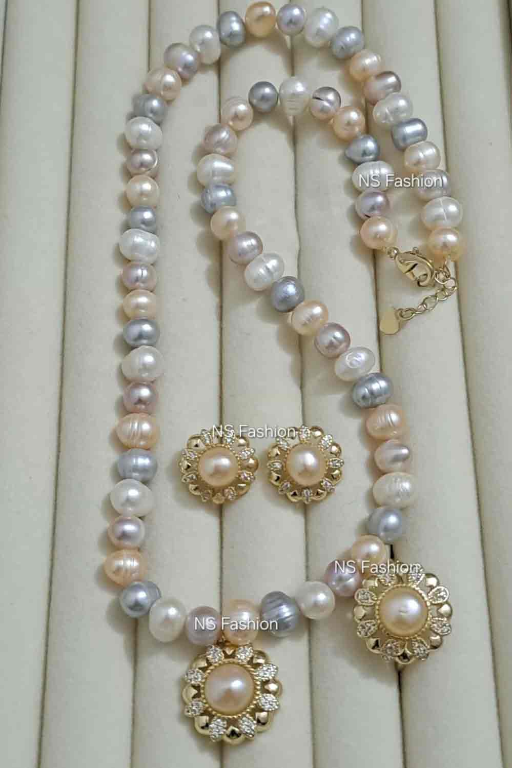 pink-with-multi-color-original-pearl-necklace-set Pink With Multi Color Original Pearl Necklace Set - Image 1