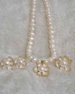 Shefali Flower Design White Color Original Pearl Necklace Set
