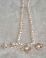 Shiuli Flower Design White Color Original Pearl Necklace Set