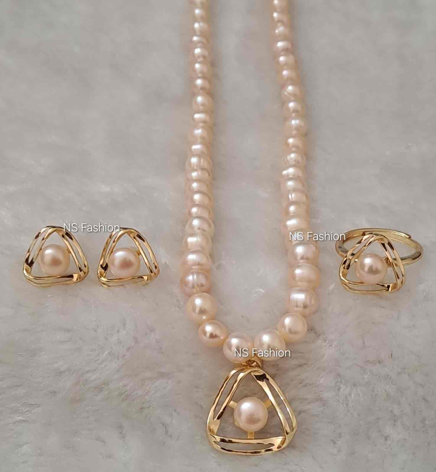 tri-angle-design-original-pink-color-pearl-necklace-set Tri-Angle Design Original Pink Color Pearl Necklace Set - Image 1