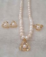 Tri-Angle Design Original White Color Pearl Necklace Set