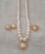Cutting Design White Color Pearl Necklace Set