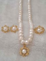 White Color Pearl with Spinning Design Necklace Set