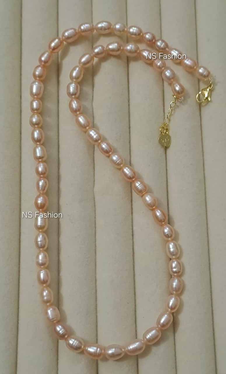 pink-color-genuine-rice-pearl-necklace 6 mm Pink Color Genuine Rice Pearl Necklace - Image 1