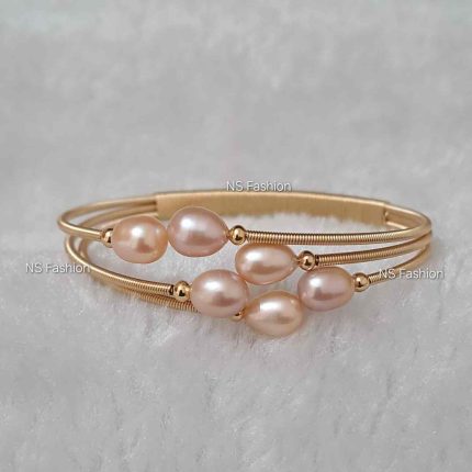 Six Pieces Pink Color Rice Pearl Adjustable Bracelet