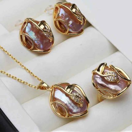 Deep Pink Color Mother Pearl Set