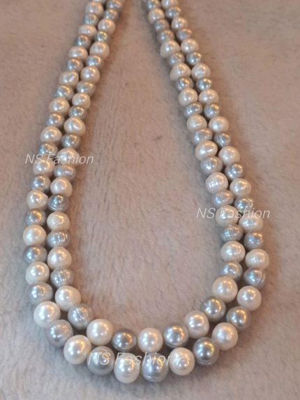 2 Layer White & Gray Combination Pearl Necklace