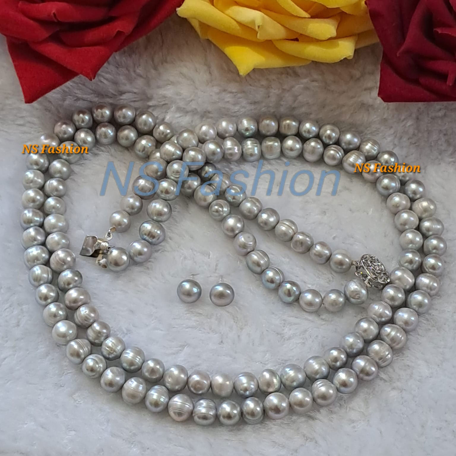 2-layer-gray-color-pearl-necklace 2 Layer Gray Color Pearl Necklace - Image 1