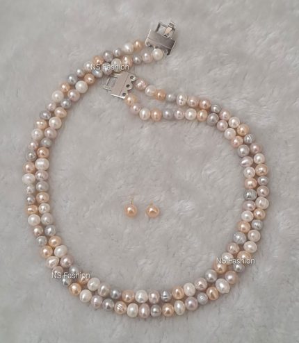 2 Layer Multi Color Pearl Necklace