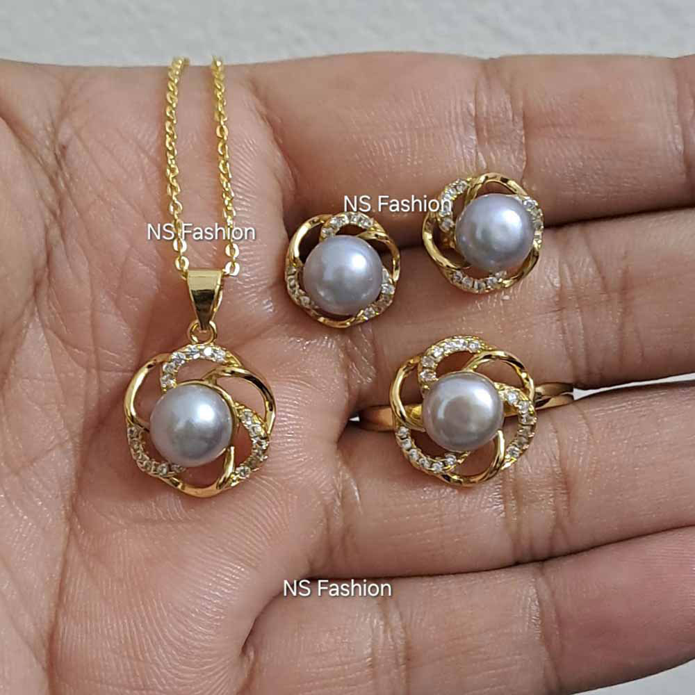 floral-design-gray-color-original-pearl-pendant-set Floral Design Gray Color Original Pearl Pendant Set - Image 1