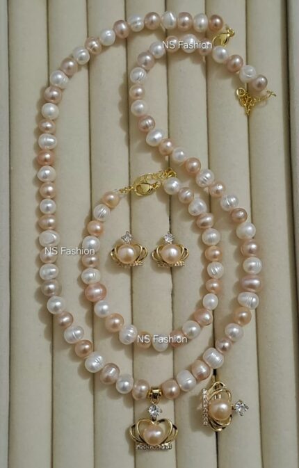 100% Original Pearl Love Shape Pearl Bracelet & Necklace Set