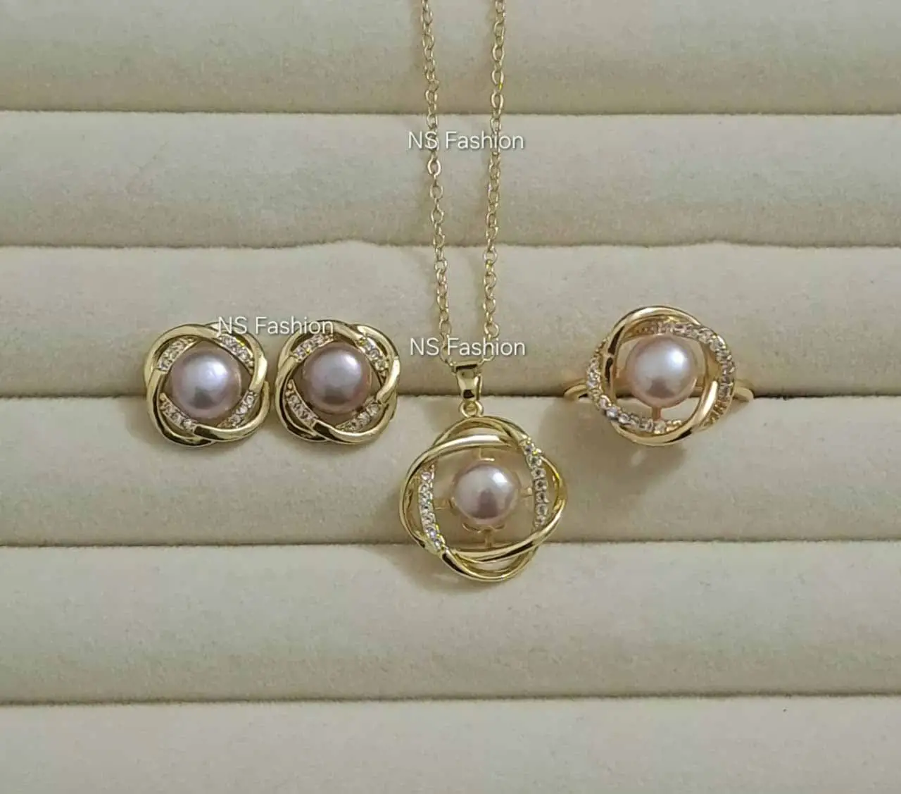 100%-original-golden-twirl-purple-pearl-set 100% Original Golden Twirl Purple Pearl Pendant Set - Image 1
