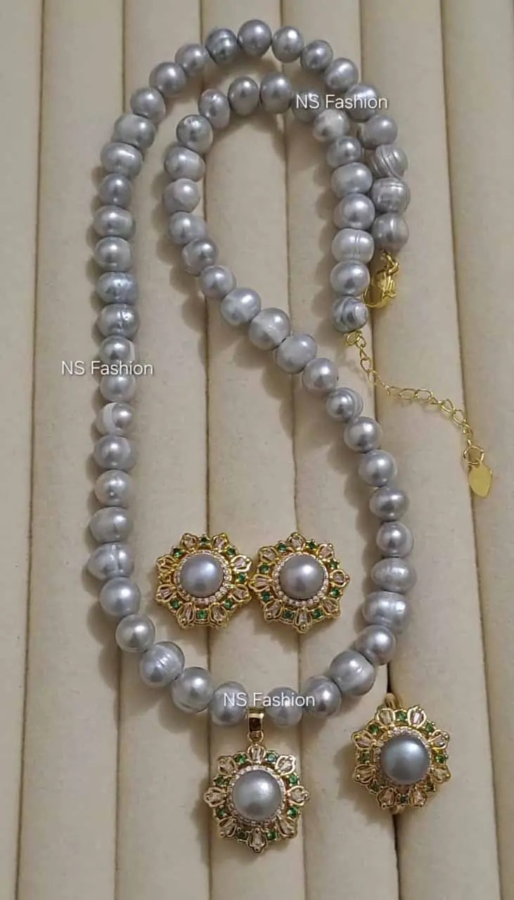 100%-original-gray-imperial-emerald-pearl-necklace-set 100% Original Gray Imperial Emerald Pearl Necklace Set - Image 1