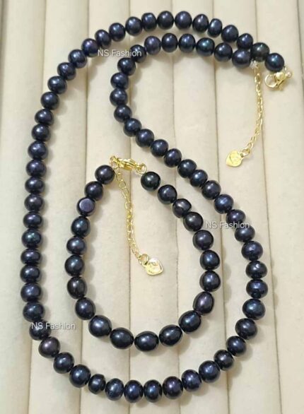 100% Original Black Color Pearl Necklace with Bracelet