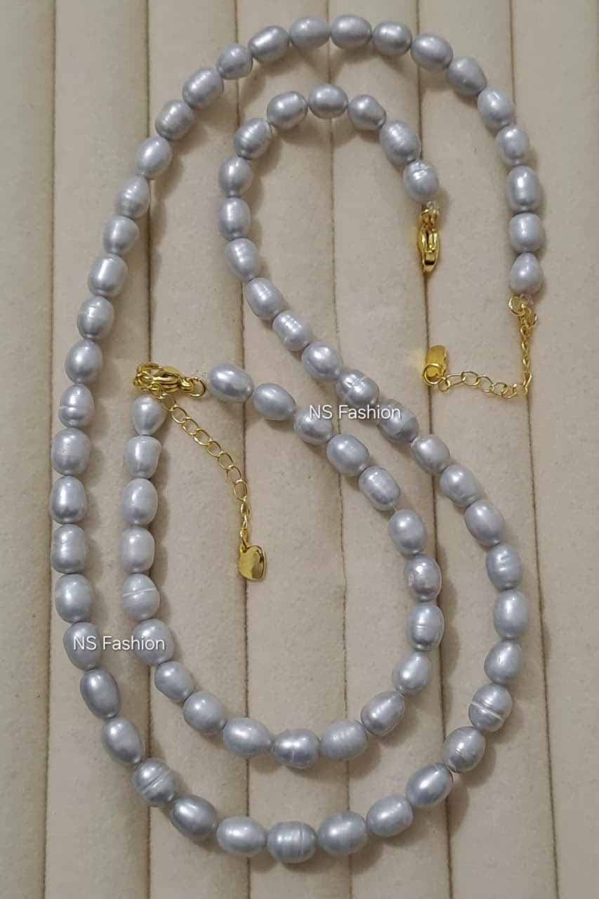 gray-color-genuine-rice-pearl -necklace-with-bracelet 6 mm Gray Color Genuine Rice Pearl Necklace with Bracelet - Image 1