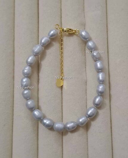 100% Original Gray Color Rice Pearl Bracelet