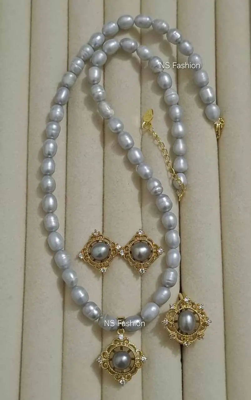 imperial-gray-rice-pearl-royale-necklace-set Imperial Gray Rice Pearl Royale Necklace Set - Image 1