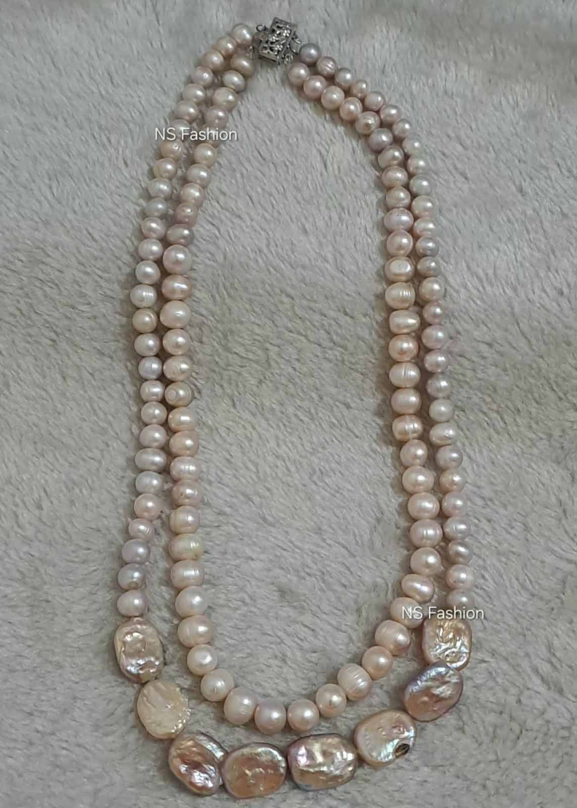 light-purple-and-mother-pink-color-pearl-2-layer-necklace Light Purple and Mother Pearl 2 Layer Necklace - Image 1