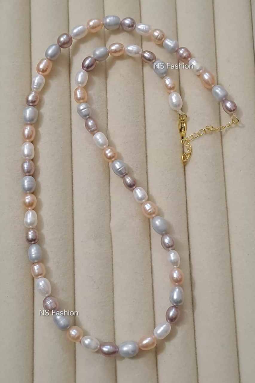 multi-color-genuine-rice-pearl-necklace 6 mm Multi Color Rice Pearl Necklace - Image 1