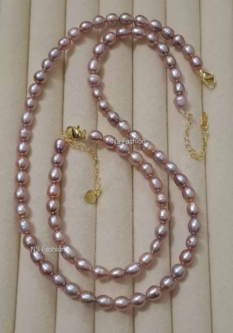 purple-color-genuine-rice-pearl -necklace-with-bracelet 6 mm Purple Color Genuine Rice Pearl Necklace with Bracelet - Image 1
