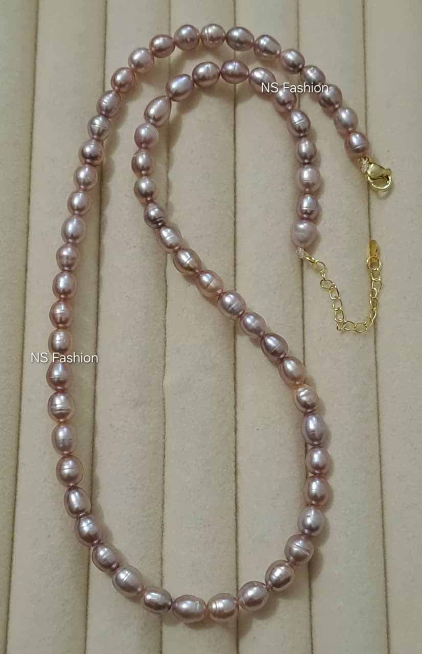 purple-color-genuine-rice-pearl-necklace 6 mm Purple Color Genuine Rice Pearl Necklace - Image 1